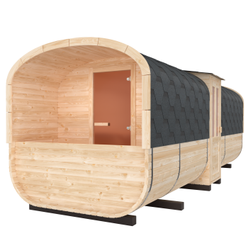 Preview: Fasssauna / Gartensauna / Banja / Quadro 6,0 m mit Vorraum und Balkon